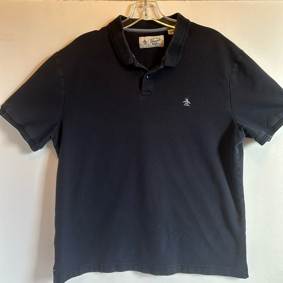 Penguin Retro Style Navy Blue Cotton Short Sleeve Polo Shirt Men’s Size XL - Picture 1 of 8